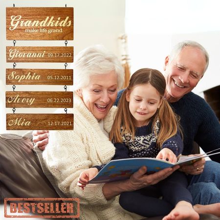 Personalized Grandchildren Sign – Custom Names & Birth Dates Wall Hanging